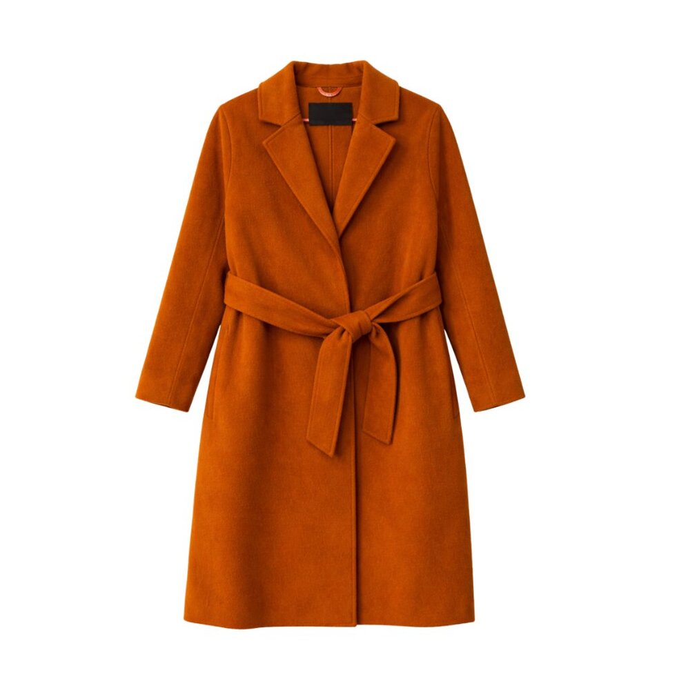 Pissenlit Burnt Orange Cashmere Wool Wrap Coat — Oversized Belted, NWT